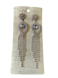 Pendientes Desfile Diamantes de Imitación Baile de graduación Colgantes Perforados Largos Colgantes Glamour 4.5" Blanco - Imagen 1 de 11