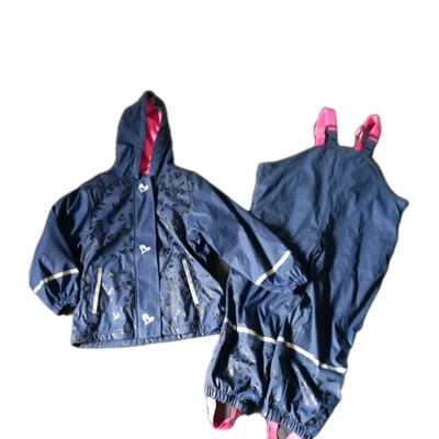 Matschanzug Regenhose Gefüttert Regenjacke GR. 110 116 Blau Pink Leo Lupilu Herz - Bild 1 von 4
