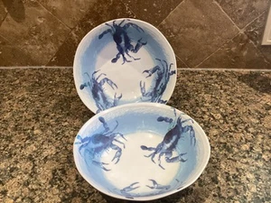 Sigrid Olsen Bowls (2) Blue Crabs 8"D X 2.5" Melamine Durable - Picture 1 of 4