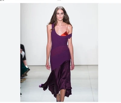 Vestido asimétrico Prabal Gurung púrpura tejido pasarela y seda, talla 10, usado en excelente estado Foto 1 de 4