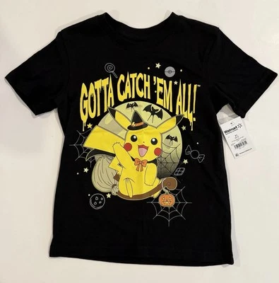 Pokemon Halloween Black Pikachu 'Gotta Catchem All' Tee T-Shirt Boys XS 4-5 NEW - Image 1 of 4