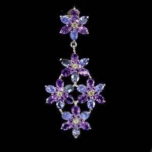 925 Sterling Silver Pendant Oval Tanzanite Amethyst Peridot Gemstone Jewelry - Picture 1 of 13
