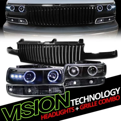 Faro proyector LED BK Halo + parachoques de señal + rejilla de TV para 00-06 Suburban/Tahoe Foto 1 de 2