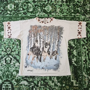 Vintage 90s Wolf Nature Shirt Sz XL Animal Retro Y2K Twilight Aztec Indian Style - Picture 1 of 10