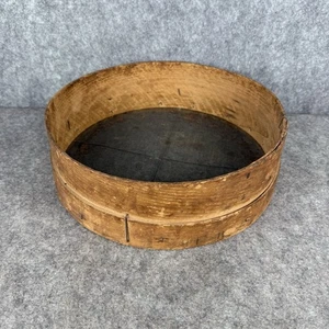Tamiz de madera redondo primitivo antiguo con pantalla de malla de alambre de 12 pulgadas - Imagen 1 de 9