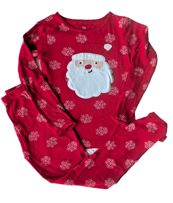 Girls Christmas Pajama Pants Set Size 10 Red Santa Snow 2-Piece Long Sleeves - Image 1 of 4