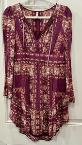 Free People Bridget Kleid Damen XS Beere Blumen Langarm Rüschen Boho - Bild 1 von 11