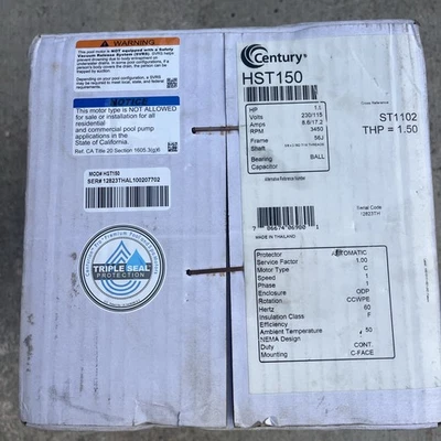 Century® HST150 Pool/Spa Motor, 1.5 HP, 115 - 230 V , 1 Speed, C Face, 56J Frame - Image 1 of 4