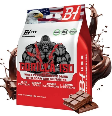 GORILLA Whey Protein Iso 2kg Schoko – Muscle Gain, Fitness & Recovery | Black Hammer USA