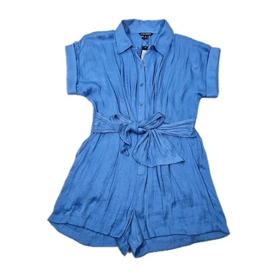 Steve Madden Blue Silk, Short Sleeves, chic Romper Size 8 - Image 1 of 4