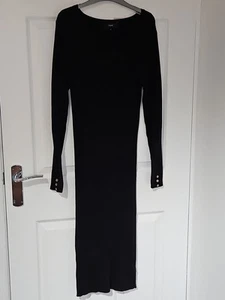NEXT Black Knitted Long Sleeve Jumper Bodycon Botton Ribbed Midi Dress Size 12 - Picture 1 of 5