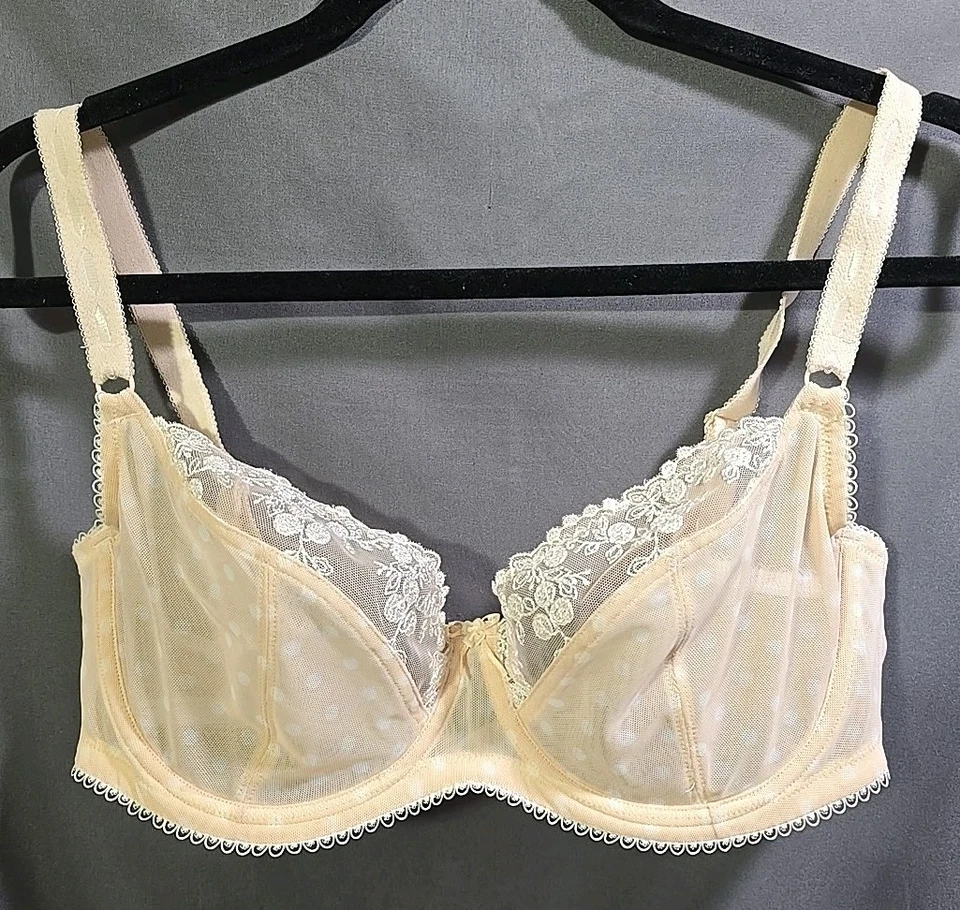 Sujetador 38D con aros Demi Polkadot bordado floral malla ribete Paramour Felina Foto 1 de 4