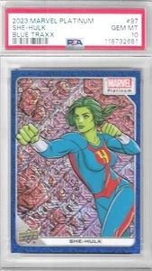 Tarjeta PSA 10 ~ 2023 UD MARVEL PLATINUM SHE-HULK "BLUE TRAXX" #97 ~ 001/499 ÚNICA - Imagen 1 de 2