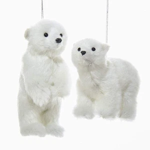 Kurt Adler FURRY POLAR BEAR ORNAMENT - 2 ASSORTED - Picture 1 of 1