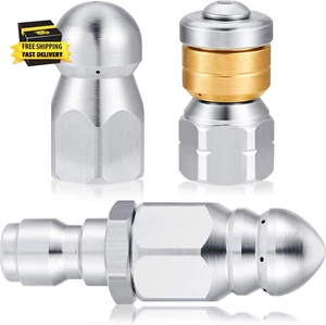 3 Pieces Sewer Jetter Nozzle Kit Stainless Steel Rotating Button Nose Jet Nozzle - Picture 1 of 6