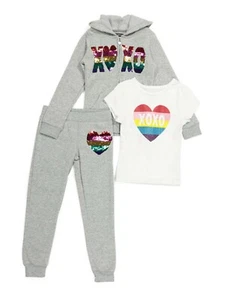 XOXO Girls Fleece Zip-Up Hoodie, T-Shirt, and Sweatpants, 3-Piece Active Set - Picture 1 of 1