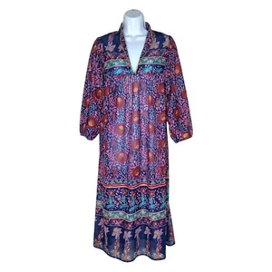 Vestido campesino Tabby Of California para mujer 16 manga globo transparente floral oscuro - Imagen 1 de 9