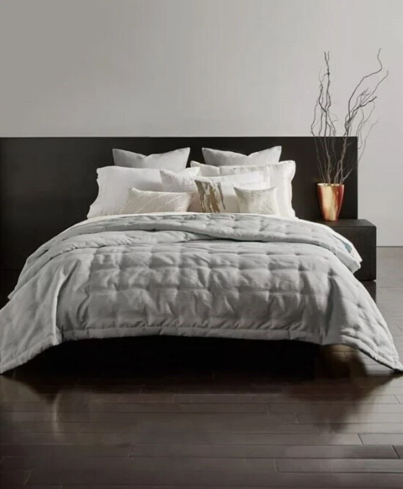 DONNA KARAN Radiance Full / Queen Silver Grey Metallic Quilt $440 New, Defect - Image 1 of 4