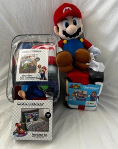 6 pc Super Mario MarioKart Twin Comforter, Sheets, Blanket, Pillow Deco Set NIP - Picture 1 of 12