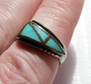 Anillo banda con incrustaciones de turquesa de plata esterlina sin marca Southwestern talla 7 5,3 g - Imagen 1 de 16