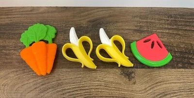 批量 4 件 食物 形状 看起来 像 硅 婴儿 牙齿 胡萝卜 香蕉 西瓜 — 第 1/4 张图片