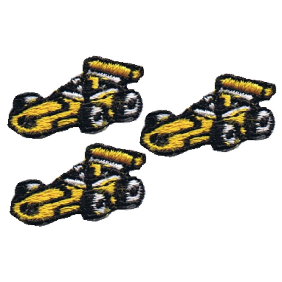 Vintage Mini Race Car Applique Patch Yellow Racer, Speedway 1.25" 3-Pack Sew On - Image 1 of 1