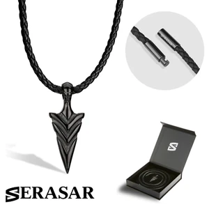 SERASAR, Herren Lederhalskette "Arrow" mit Edelstahlanhänger, Geschenkbox - Picture 1 of 22
