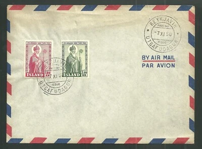 Vintage 1950 Iceland Postal Air Mail First Day Cover Reykjavik Utgafudagur FDC - Image 1 of 2