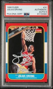 Julius Erving 1986 Fleer Signed Basketball Card #31 Auto Graded PSA 9 91110380 - Picture 1 of 1