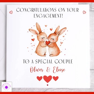 CHRISSIE CREATES CARDS Personalised Engagement Card, Engagement Celebrations Card, Happy Couple Card
