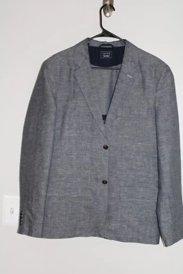 AZUL CUADROS JACHS NUEVA YORK LINO/MEZCLA ALGODÓN ABRIGO DEPORTIVO traje mediano chaqueta 42R Foto 1 de 4