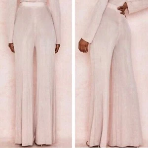 NWT House Of CB Fleurette Pant Trousers Ribbed Stretch Wide Leg Blush Pink XS - Picture 1 of 7