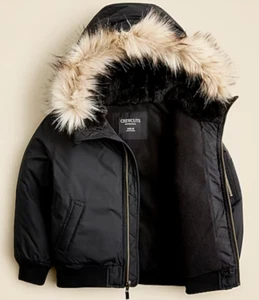 J. Crew Crewcuts Black Short Fur Trimmed Parka Boys Size XL NWT Winter School - Picture 1 of 11