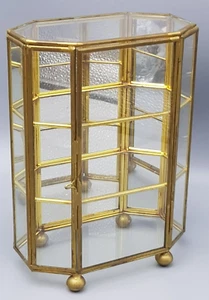 MESSING alte TISCH VITRINE Glas Spiegel Oktagon für Miniaturen ca. 17,5cm hoch - Bild 1 von 11