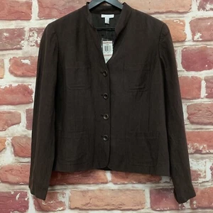 Charter Club Havana Jacket Womens Size 12 Dark Brown Silk Linen Blend Blazer - Picture 1 of 9