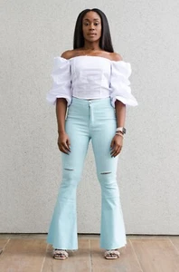 SOLID BELL BOTTOM PANTS - Picture 1 of 3