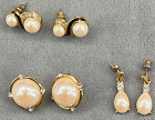 Richelieu Gold Tone Earrings Lot of 3 Faux Pearl and Rhinestones Vintage Signed