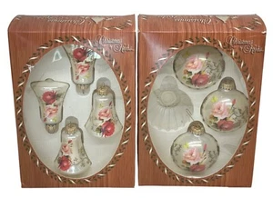 Christmas by Krebs Glass Victorian Roses Gold Glitter Ornaments Bells Balls - Picture 1 of 6