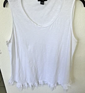 TANK XL / Lord & Taylor IN White RUFFLE Trim Sleeveless NWOT - Picture 1 of 10