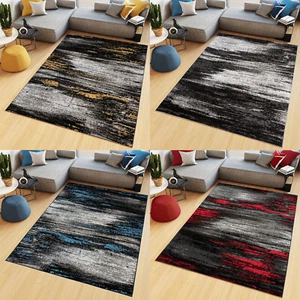 Tappeto moderno astratto motivo sfocato giallo blu rosso pelo corto soggiorno NUOVO - Foto 1 di 29
