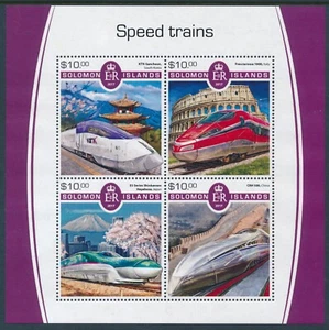 2017 SOLOMON ISLANDS SPEED TRAINS MINI SHEET (4 STAMP) FINE MINT MNH - Picture 1 of 1