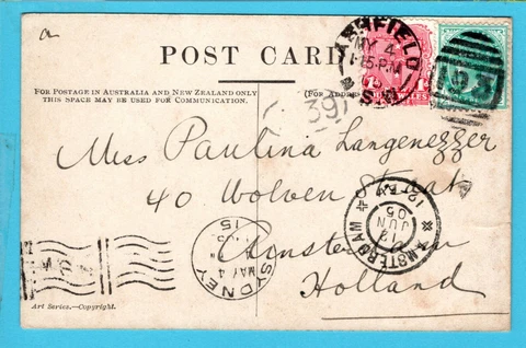 AUSTRALIA PPC Bondi Beach 1905 Ashfield to Netherlands Cover