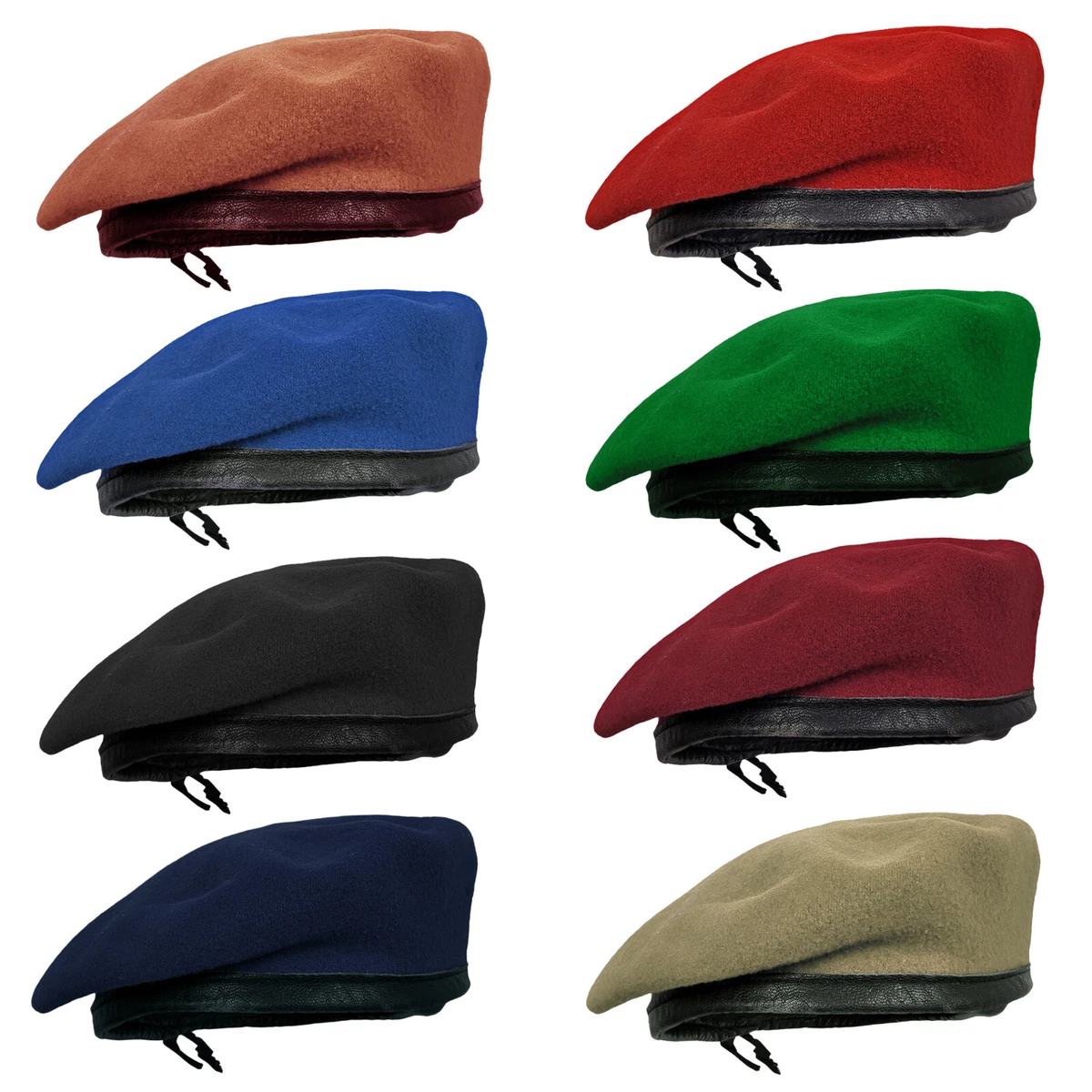 British Berets With Leather Sweatband Adjustable Black Wool Beret Custom Logo Ma - Foto 10