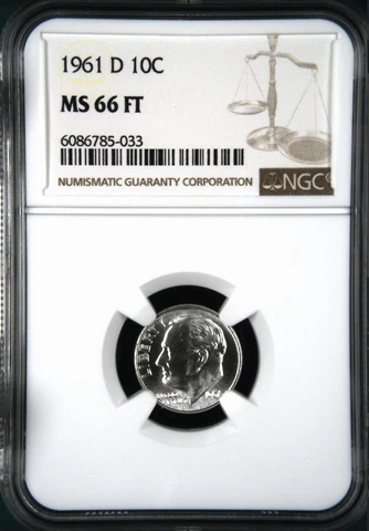 1961-D 1OC FRANKLIN ROOSEVELT-DIME NGC NEAR-SUPERB-BU MS-66-FT HIGHEST-GRADES Cover