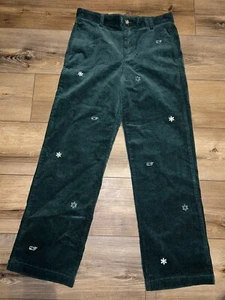 VINEYARD VINES Kids Boys Green Corduroy Snowflake Pants Size 16 Christmas Preppy - Picture 1 of 7