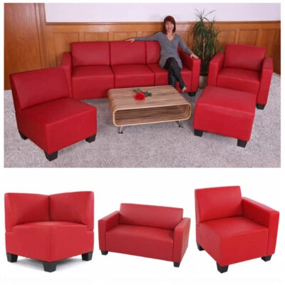Modular Sofa Couch System Lyon, Sessel Ottomane Eckteil, Kunstleder rot - Bild 1 von 4