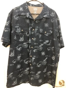 Croft & Barrow schnelltrocknendes kurzärmliges marineblaues Hawaiihemd Segelboot Herren Größe XL - Bild 1 von 6