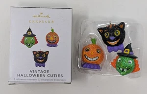 Vintage Halloween Cuties 2021 Hallmark Halloween Miniature Set Bat Cat Pumpkin - Picture 1 of 3