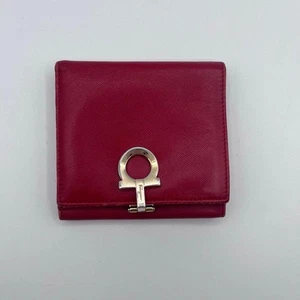 Salvatore Ferragamo Gancini rote Leder-Geldbörse mit Doppelfaltung Made in Italy - Bild 1 von 4