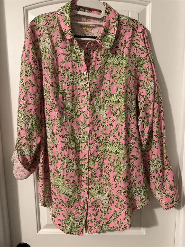 Lilly Pulitzer вид на море льняной длинным рукавом на пуговицах размер XXL новый с Ярлыками - Изображение 1 из 4